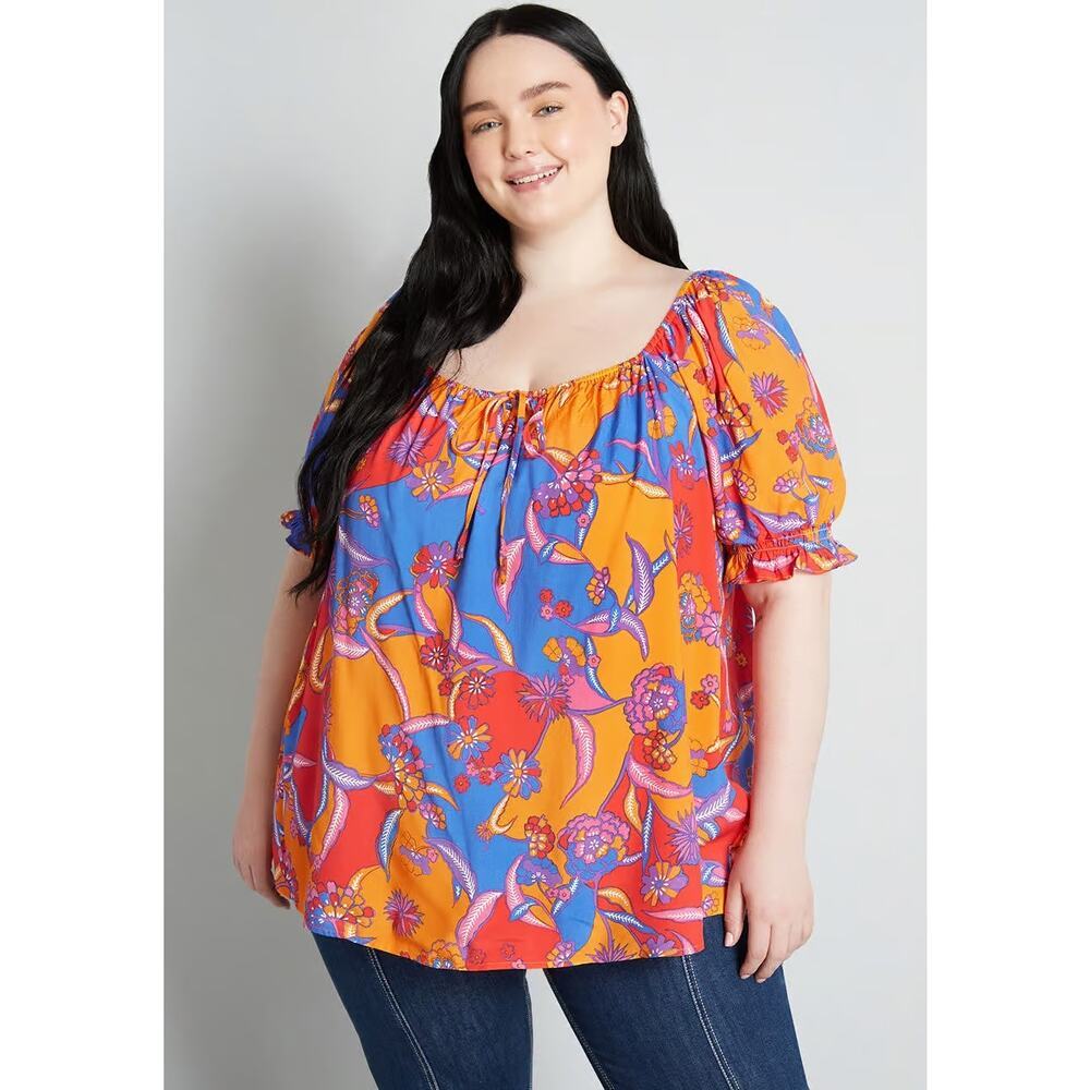 Plus Size 2X Boho Floral Peasant Blouse blouse Bali Lightweight Top ModCloth
